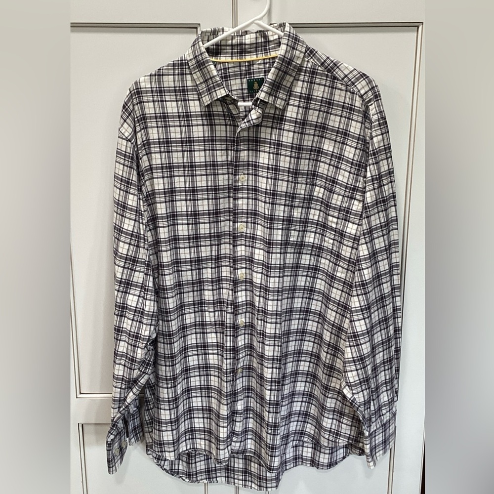Robert Talbott Dress Shirt Plaid Long Sleeve Button Up Mens Size XL Navy White